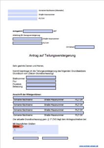 Teilungsversteigerung Vorlage